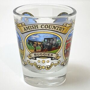 The 5 "B's" Of The Amish Country Shot Glass Souvenir Buggies Bridges Barns 2.25"